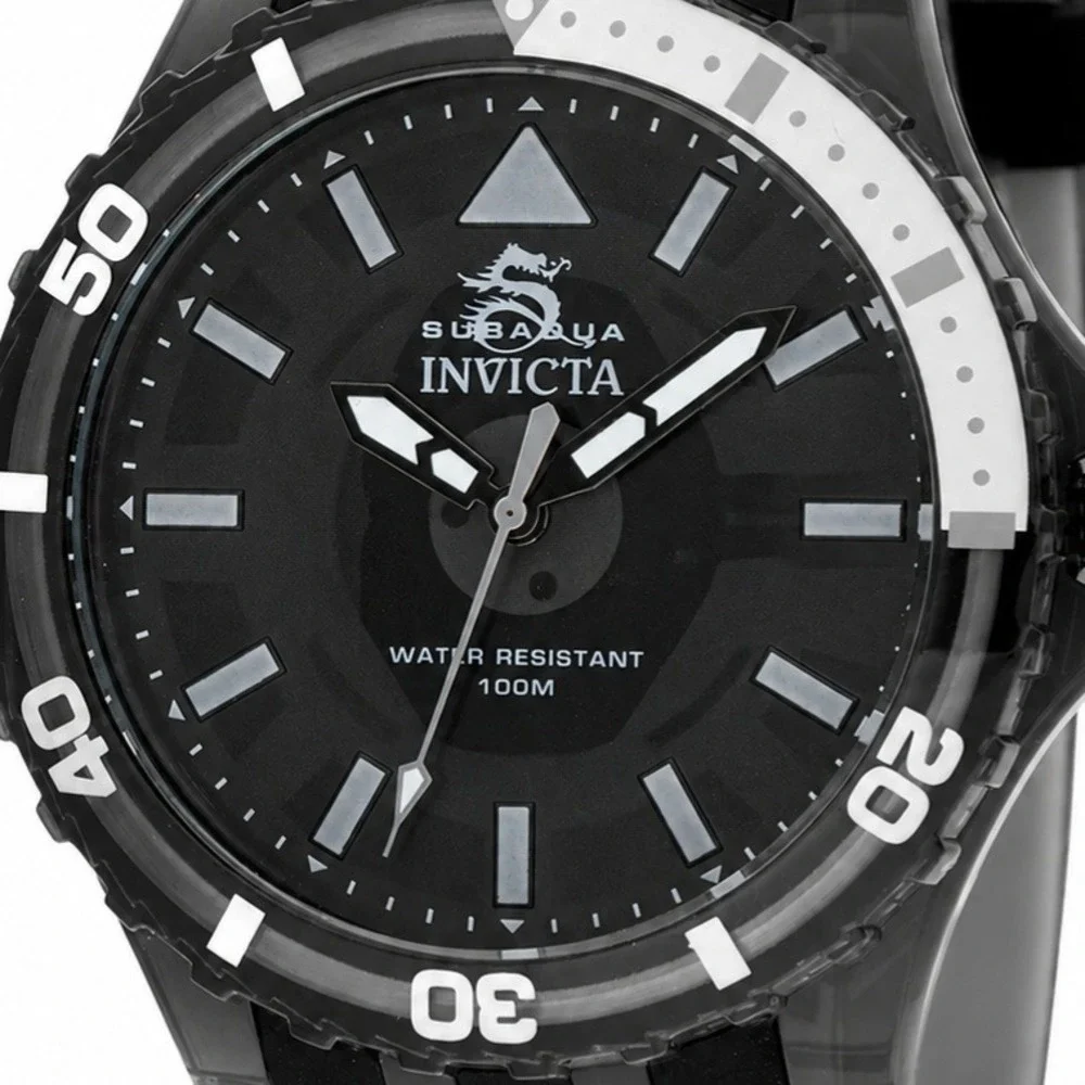 Invicta Subaqua 69447 Mens Watch Black Acrylic 44mm Case Silicone Strap 100M